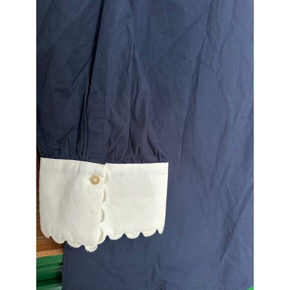 Gretchen Scott Ric Rac Roc Blouse Navy Button-Up Size Large - Picture 5 of 7